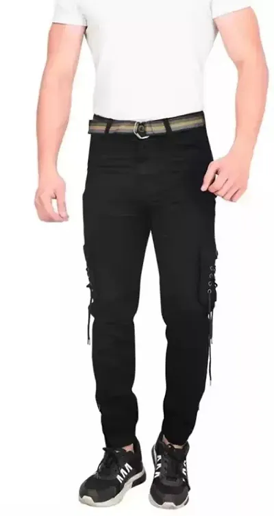 Mens Pure Cotton Solid Cargo Pants