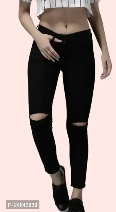 Women Black Knee Jeans 1 Button-thumb0