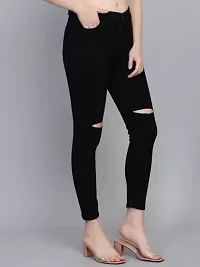 Slim  Women Black Knee Cut Jeans 1 Button-thumb2