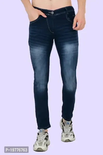 Reliable Blue Cotton Blend Mid-Rise Jeans For Men