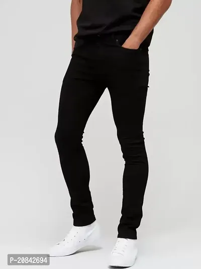 Men Black Plain Jeans Tampered Regular Fit-thumb0