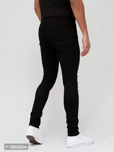 Men Black Plain Jeans Tampered Regular Fit-thumb2