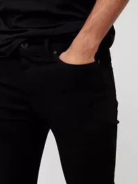 Men Black Plain Jeans Tampered Regular Fit-thumb2
