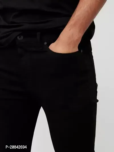 Men Black Plain Jeans Tampered Regular Fit-thumb3