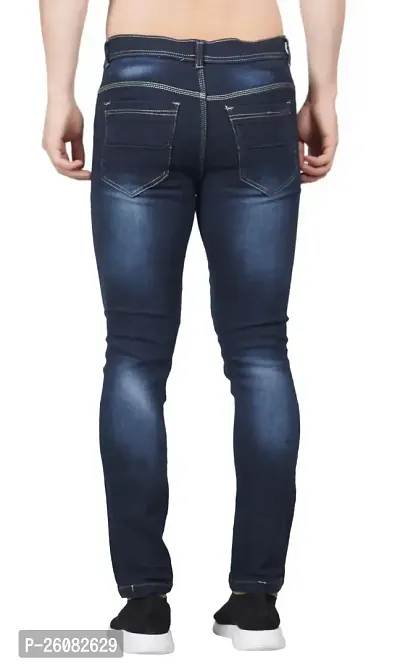 Fashion Slim Men Blue Knee Cut Jeans-thumb2