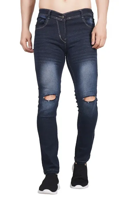 Fashion Slim Men Knee Cut Jeans