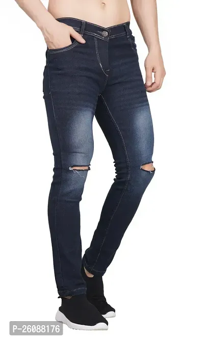 Linaria Men Blue Knee Cut Jeans