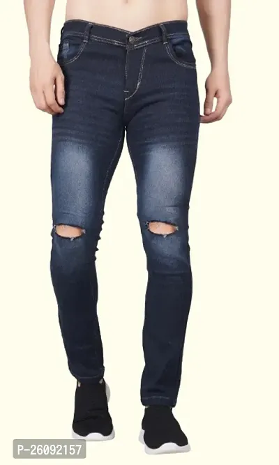 Linaria Men Blue Knee Cut Jeans