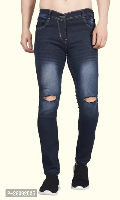 Linaria Men Blue Knee Cut Jeans