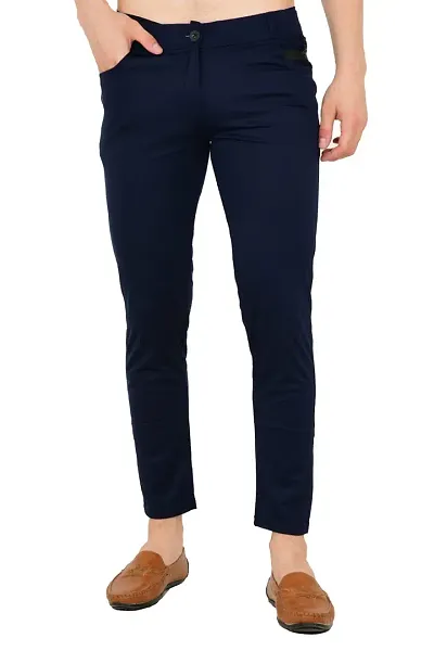 Majestic Man Cotton Lycra Blend Solid Dark Blue Men's Casual Chinos/Trouser