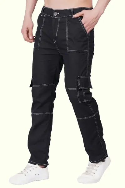 Stylish Blend Solid Cargo Jeans For Men