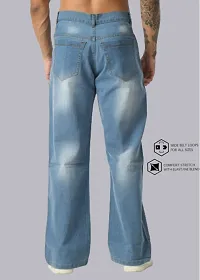 Linaria Men Regular Baggy Sky Blue Plain Jeans-thumb3