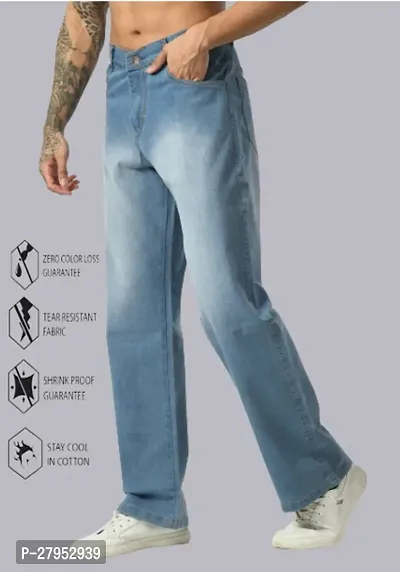 Linaria Men Regular Baggy Sky Blue Plain Jeans-thumb0
