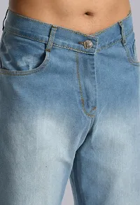 Linaria Men Regular Baggy Sky Blue Plain Jeans-thumb1