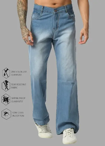 Stylish Regular Baggy Plain Jeans For Men