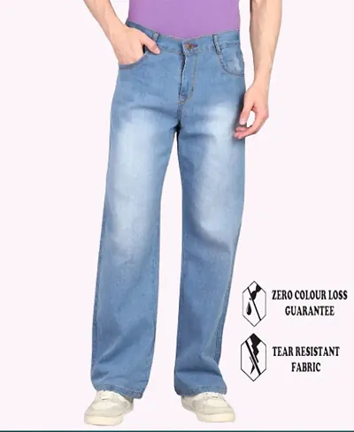 Men Cotton Blend Baggy Plain Jeans