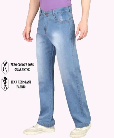 Men Cotton Blend Baggy Plain Jeans
