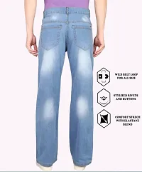 Men Sky Blue Cotton Blend Baggy Plain Jeans-thumb1