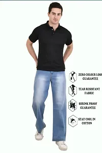 Men Sky Blue Cotton Blend Baggy Plain Jeans-thumb1