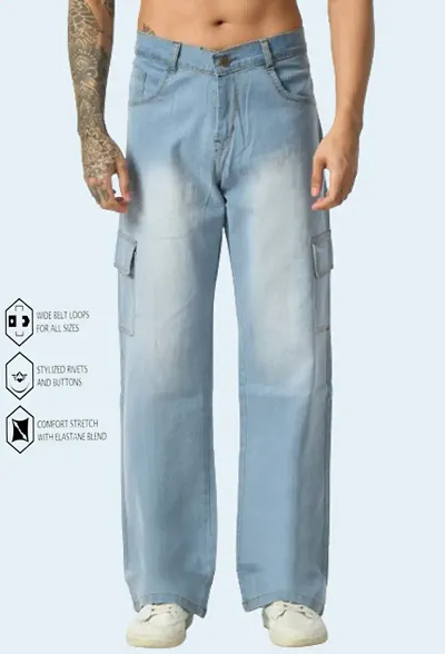 Stylish Regular Baggy Plain Jeans For Men