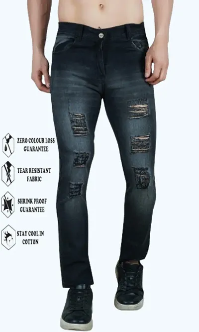 Stylish Cotton Blend Slim Fit Rough Jeans For Men