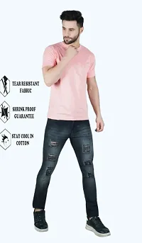 Stylish Cotton Blend Slim Fit Grey Rough Jeans For Men-thumb1