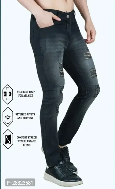 Stylish Cotton Blend Slim Fit Grey Rough Jeans For Men-thumb0