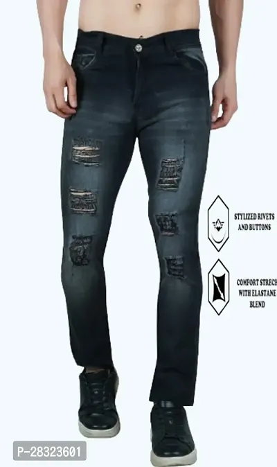 Stylish Cotton Blend Slim Fit Grey Rough Jeans For Men-thumb0