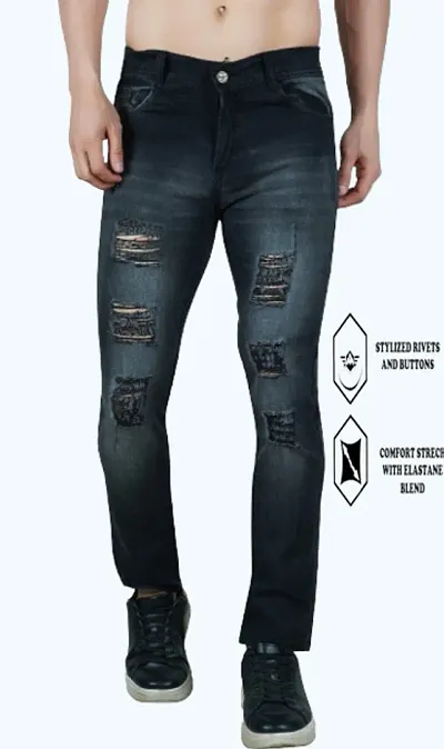 Stylish Cotton Blend Slim Fit Rough Jeans For Men