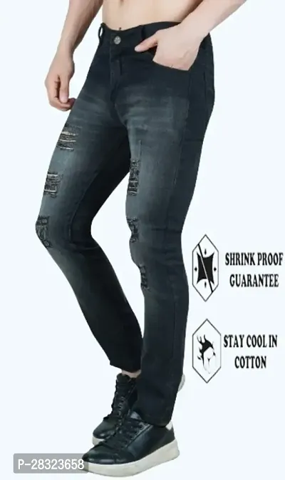 Stylish Cotton Blend Slim Fit Grey Rough Jeans For Men