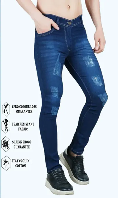 Stylish Cotton Blend Slim Fit Rough Jeans For Men