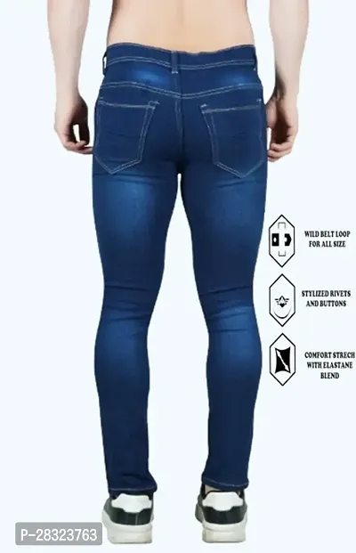 Stylish Cotton Blend Slim Fit Blue Rough Jeans For Men-thumb4