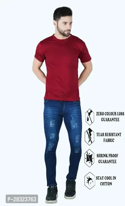 Stylish Cotton Blend Slim Fit Blue Rough Jeans For Men-thumb2