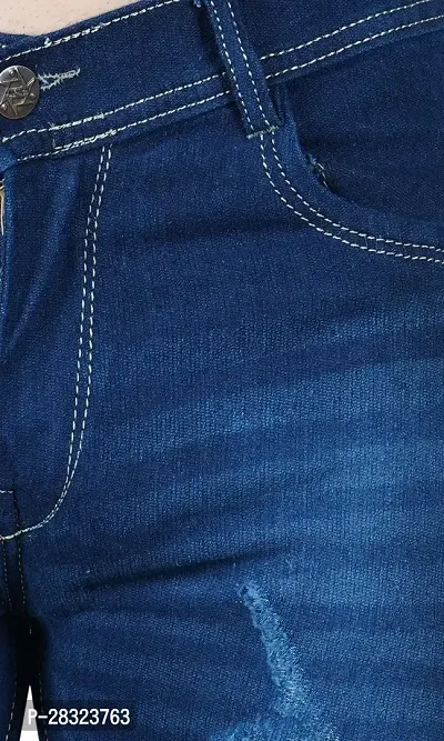 Stylish Cotton Blend Slim Fit Blue Rough Jeans For Men-thumb3
