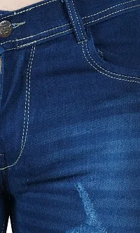 Stylish Cotton Blend Slim Fit Blue Rough Jeans For Men-thumb1