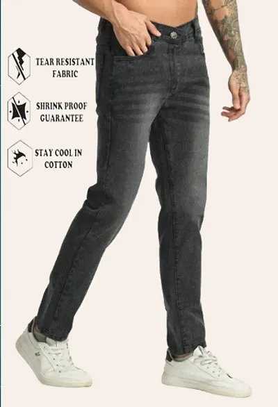 Men Cotton Blend Baggy Plain Jeans