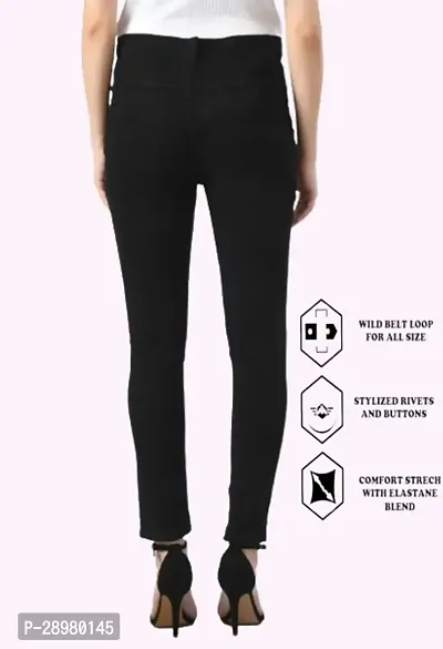 Mevan Women Slim Fit Black Knee Cut 1 Button Jeans-WBK-thumb2