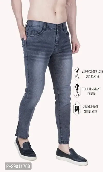 Linaria Slim Fit Cotton Blend Grey Plain Jeans