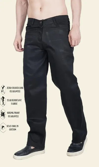 Linaria Baggy Fit Cotton Blend Baggy Black Plain Jeans For Men