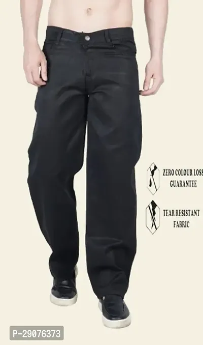 Mevan Baggy Fit Cotton Blend Baggy Black Plain Jeans