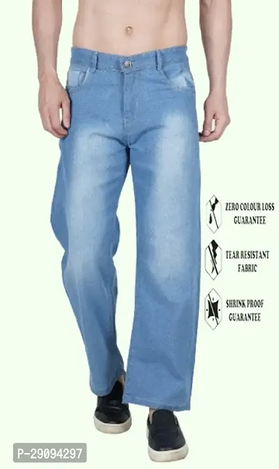 Linaria Baggy Fit Cotton Blend Baggy Sky Blue Plain Jeans-thumb0