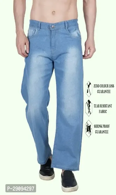 Linaria Baggy Fit Cotton Blend Baggy Sky Blue Plain Jeans