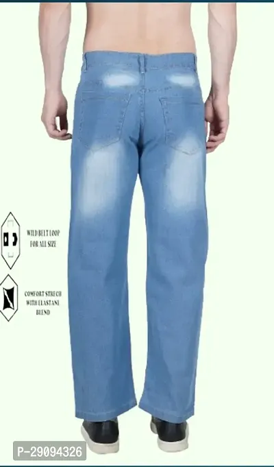 Linaria Baggy Fit Cotton Blend Baggy Sky Blue Plain Jeans-thumb3