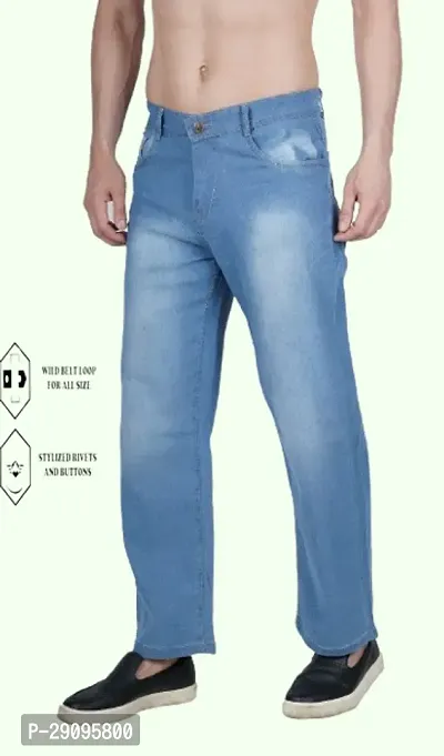 Linaria Baggy Fit Cotton Blend Baggy Sky Blue Plain Jeans-thumb0