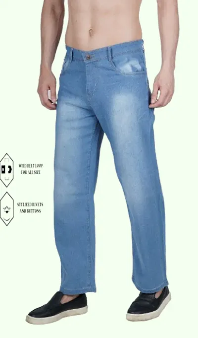Mevan Baggy Fit Cotton Blend Baggy Sky Blue Plain Jeans For Men