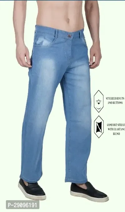 Linaria Baggy Fit Cotton Blend Baggy Sky Blue Plain Jeans