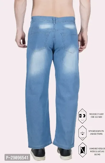 Mevan Baggy Fit Cotton Blend Baggy Sky Blue Plain Jeans-thumb2