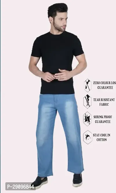 Mevan Baggy Fit Cotton Blend Baggy Sky Blue Plain Jeans-thumb3