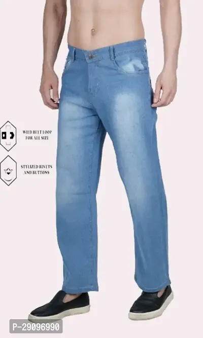 Mevan Baggy Fit Cotton Blend Baggy Sky Blue Plain Jeans-thumb0