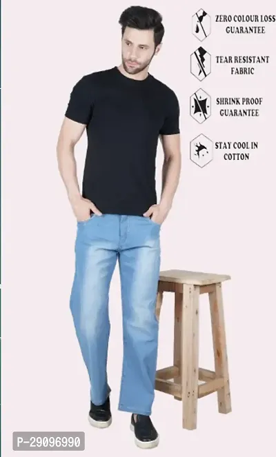 Mevan Baggy Fit Cotton Blend Baggy Sky Blue Plain Jeans-thumb4
